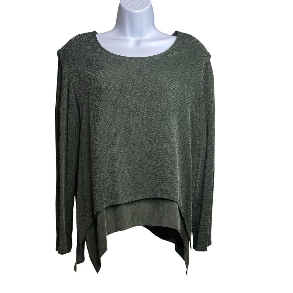 Vintage Wild Rose Sport Womens Green Asymmetric Hem Shirt Size 12 Lagenlook Boho